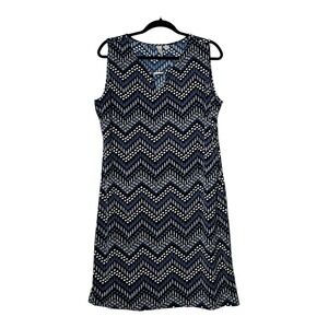 Tacera Blue Chevron Zigzag Sleeveless V-Neck Shift Dress K6928Q Womens Large